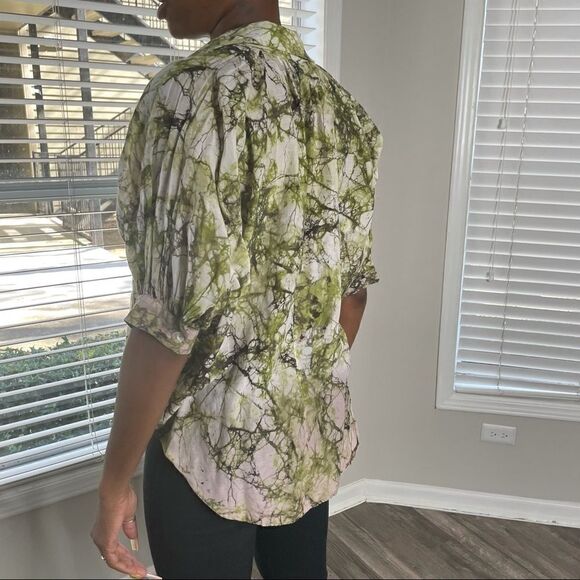 Revolve Fifteen Twenty Silk pajama style Sheer Natural Print Top Small - Picture 7 of 16